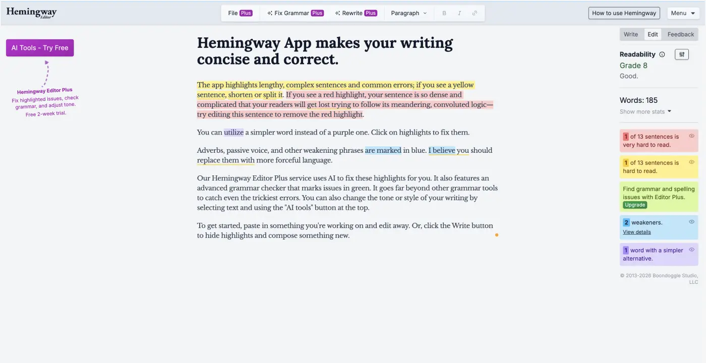 Copywriting Tool Hemingway Editor
