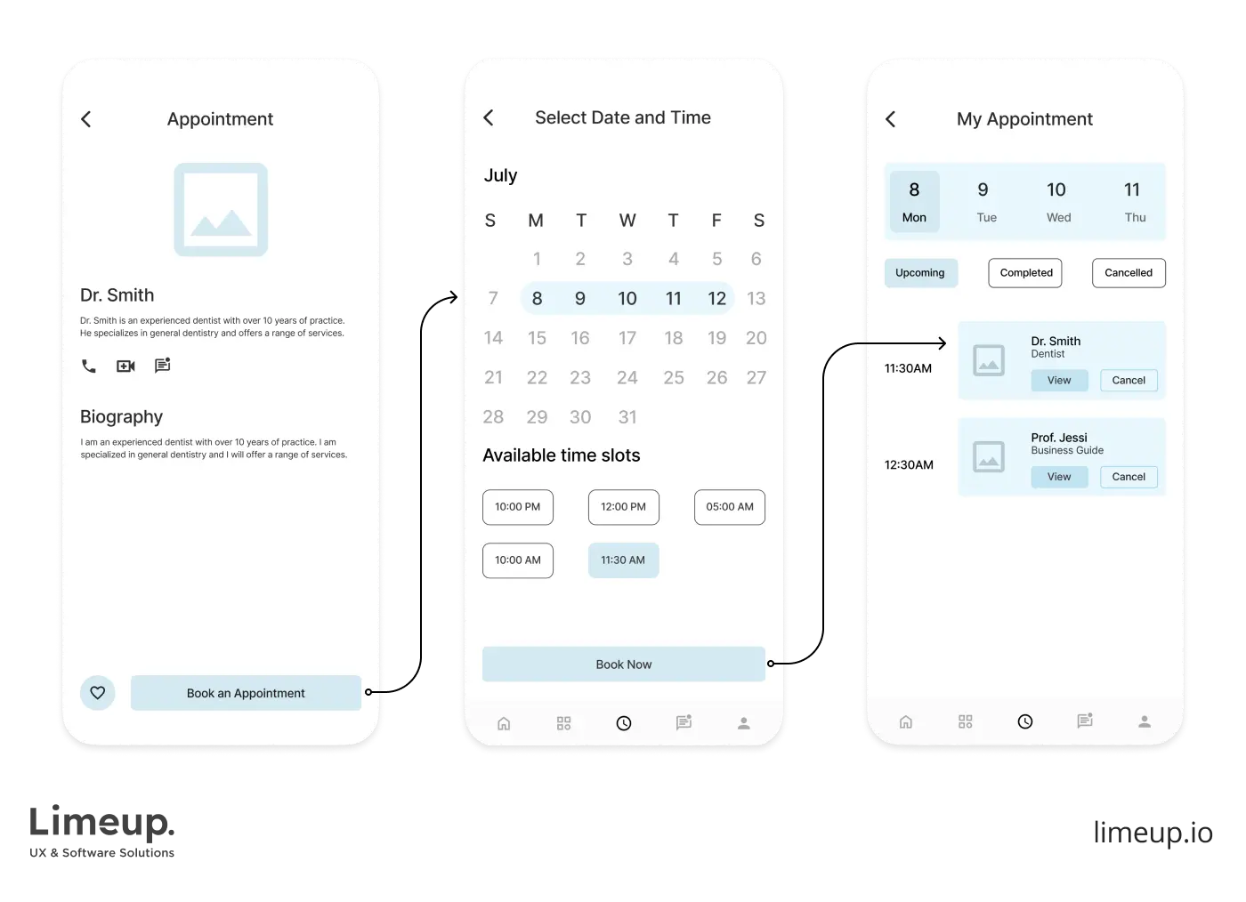 Example of app wireframes