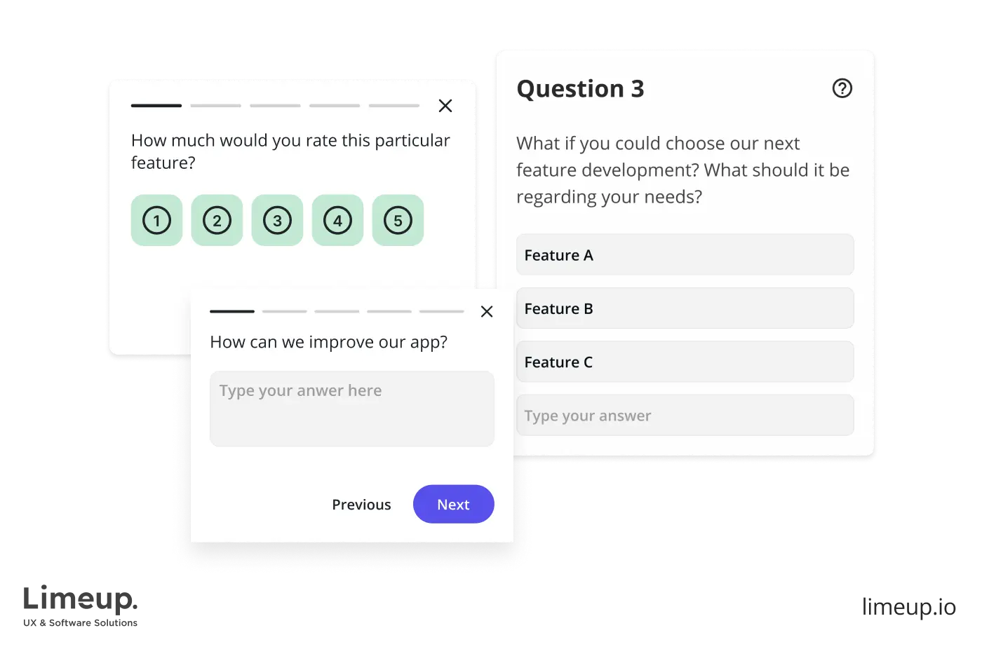 Example of questions for users’ surveys