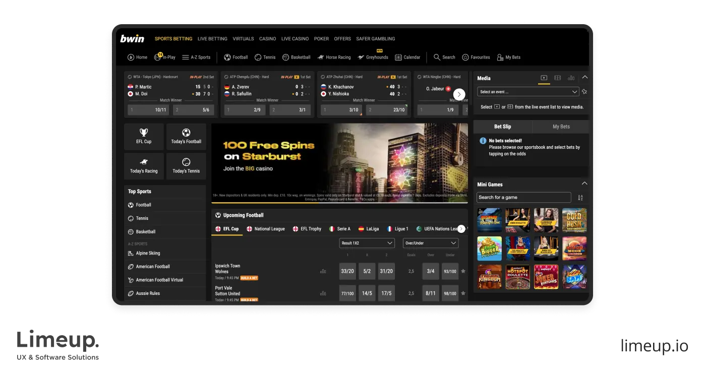 Example of Bwin betting website