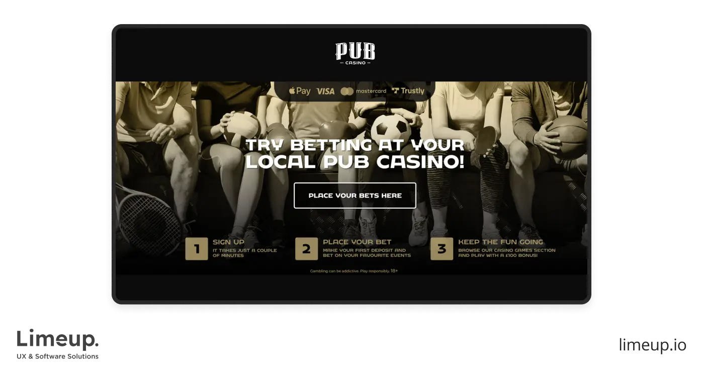 Example of Pub Casino betting website