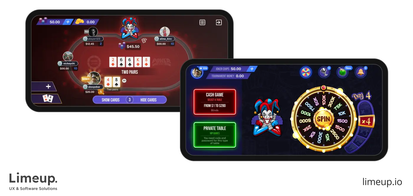 Example of poker app with eye-catching design