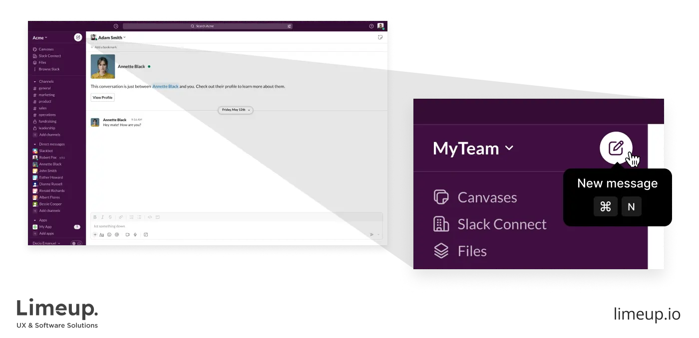 Example of tooltip in Slack