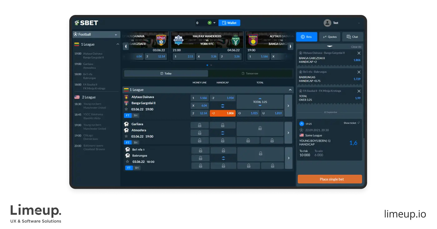Sbet betting website developed by Limeup agency