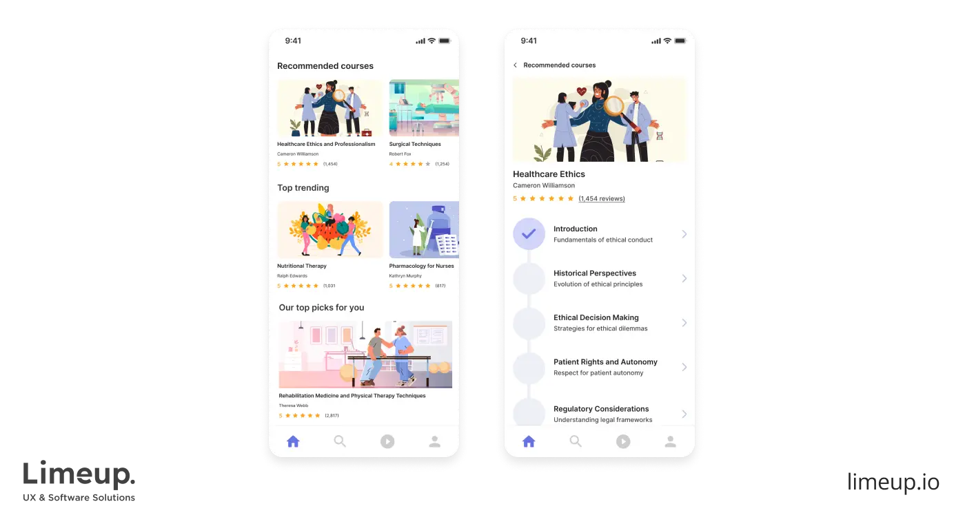 Example of educational app for heath professionals