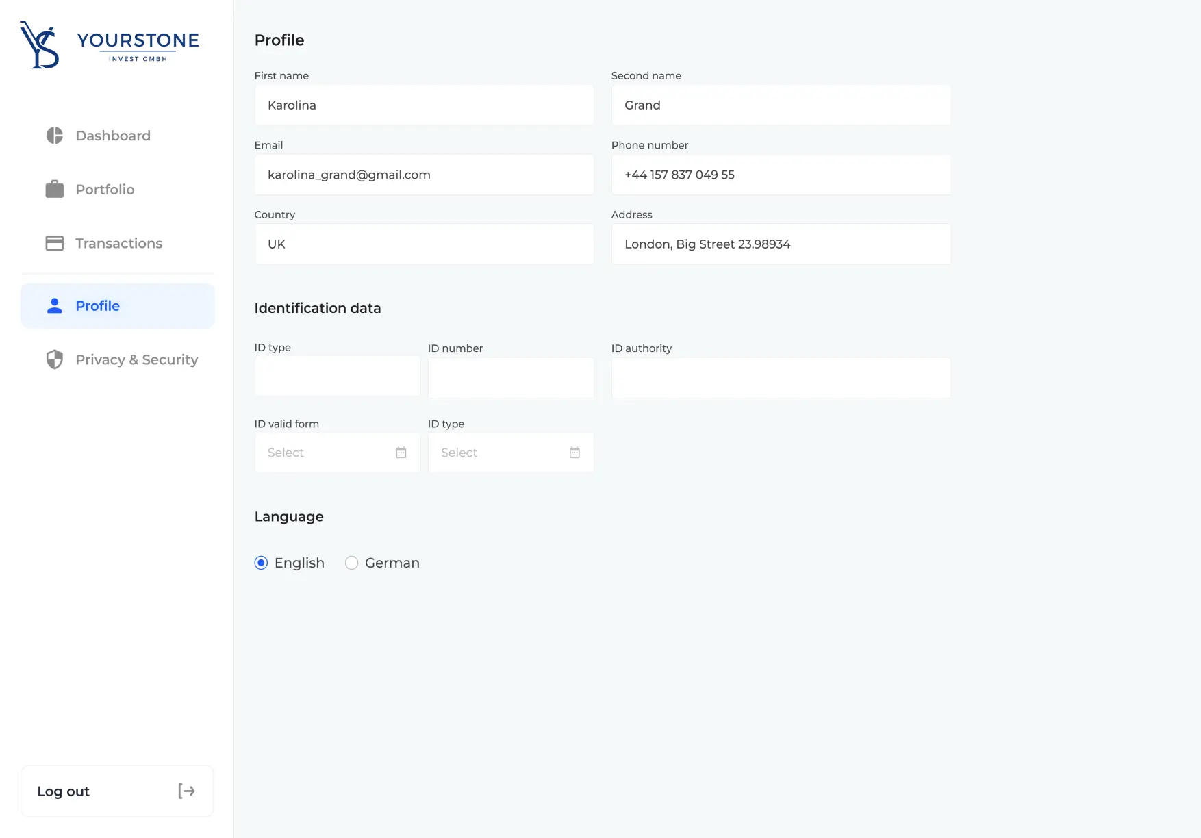 yStone Profile settings