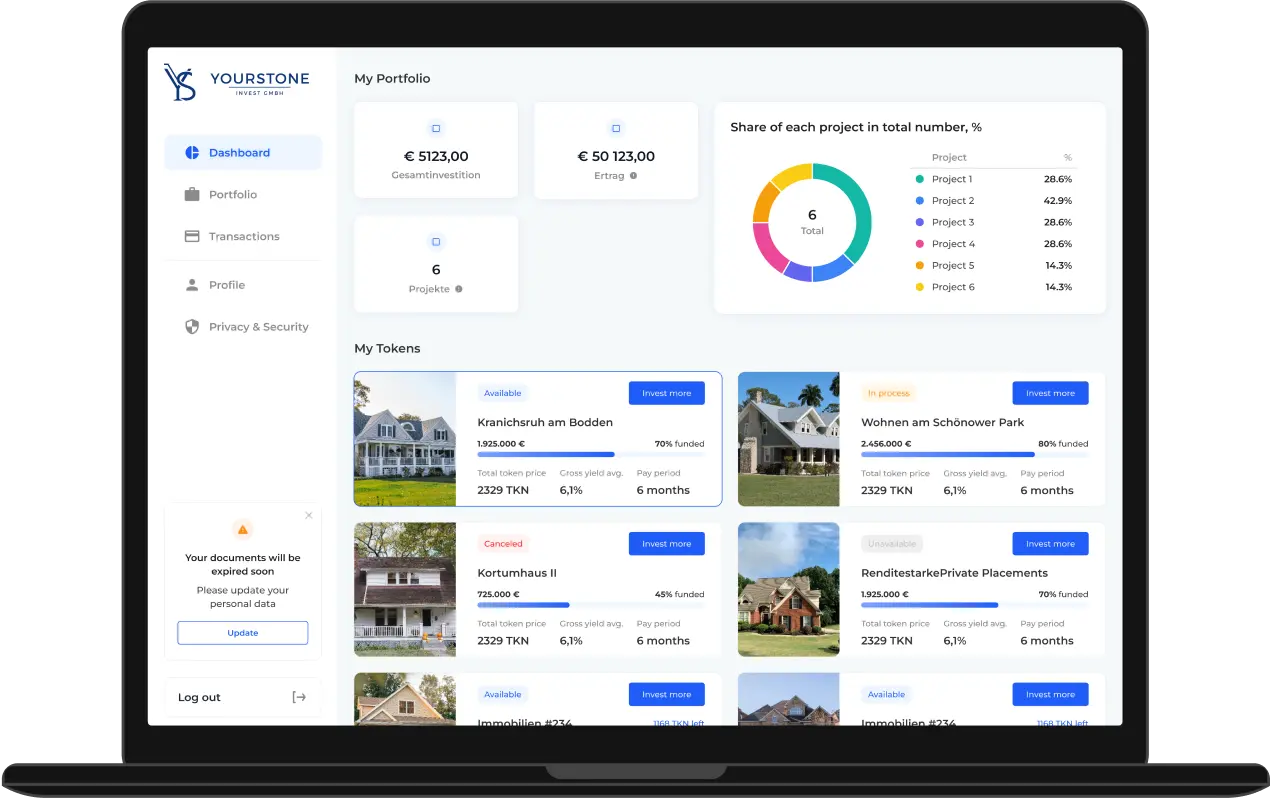 yStone Tokens dashboard