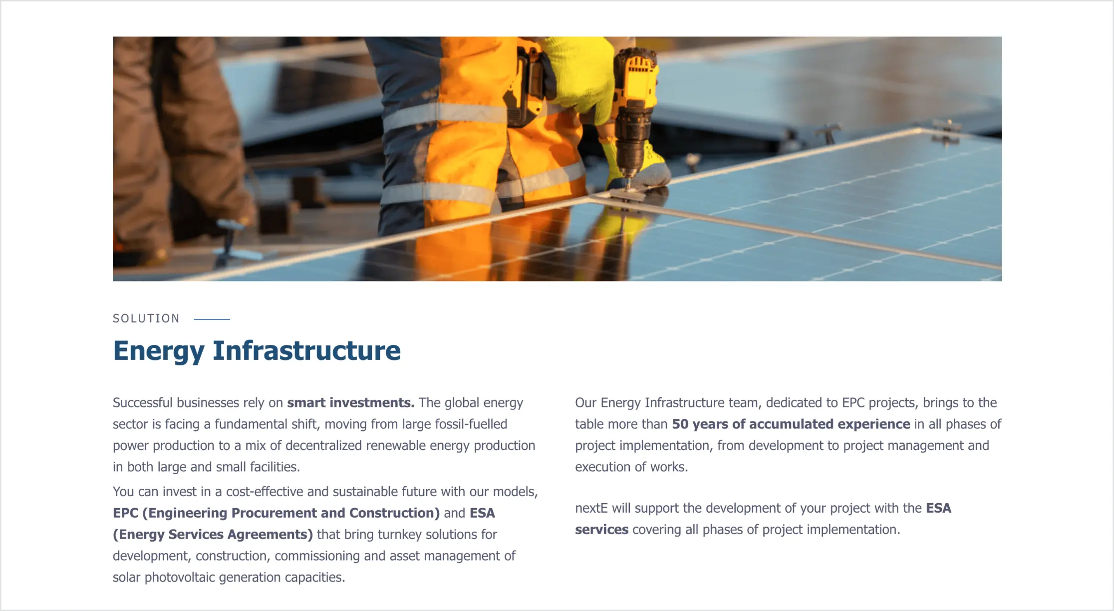 Infrastructure screen example