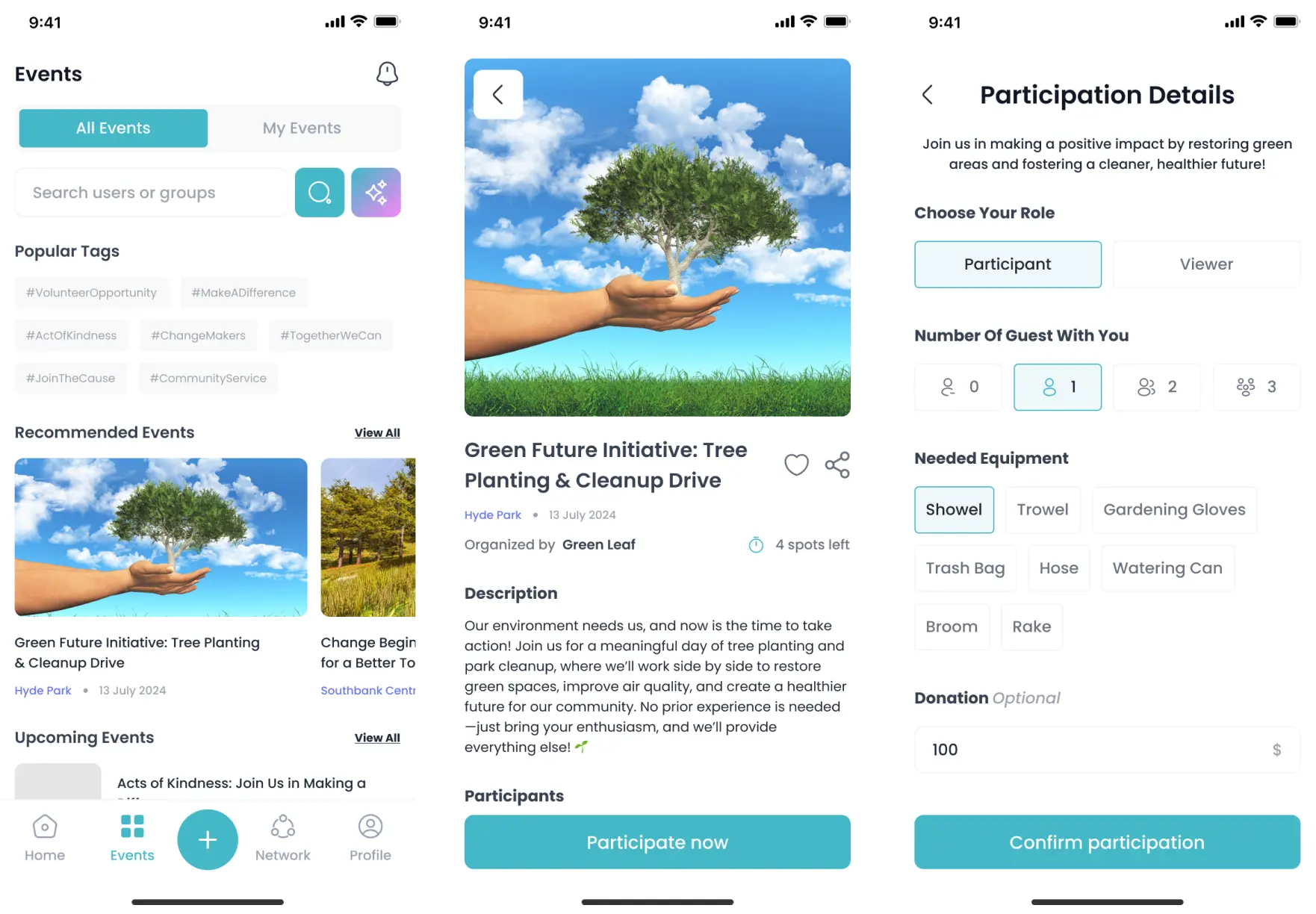 Events screen example