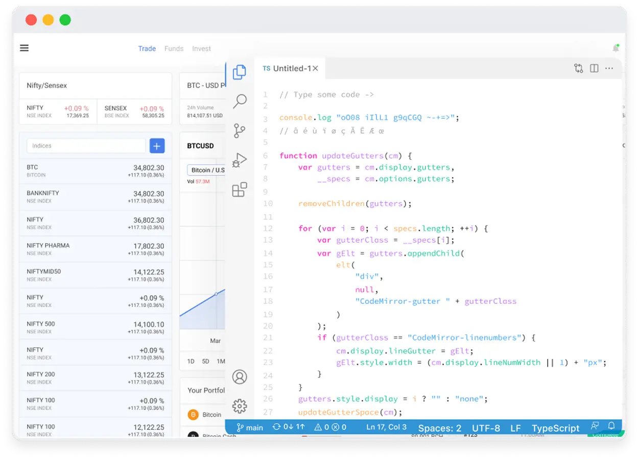 Web development for trading platform